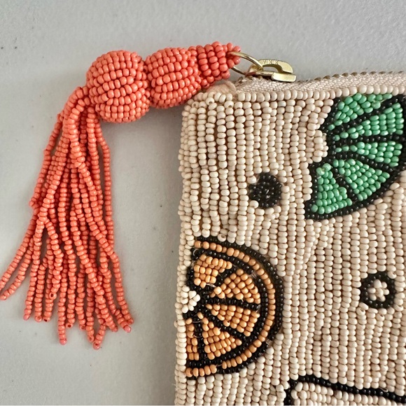Anthropologie The Fiona Large Beaded Bag Pouch Clutch Tassel Retro Chic NWOT - Picture 2 of 8